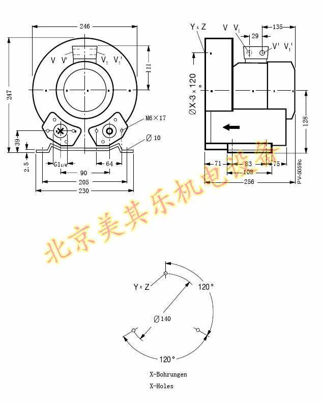 220v/370w高壓鼓風(fēng)機(jī)尺寸圖