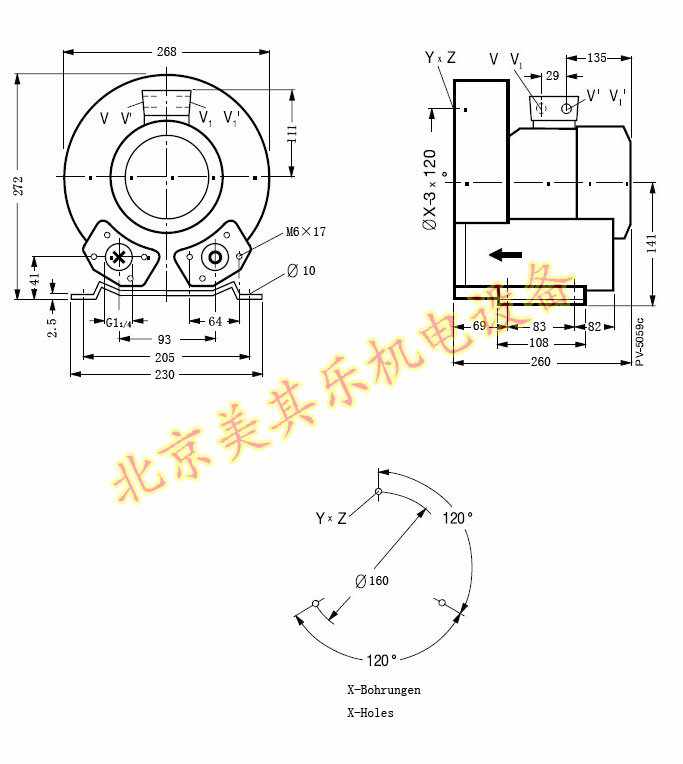 單相550w高壓鼓風(fēng)機(jī)尺寸圖