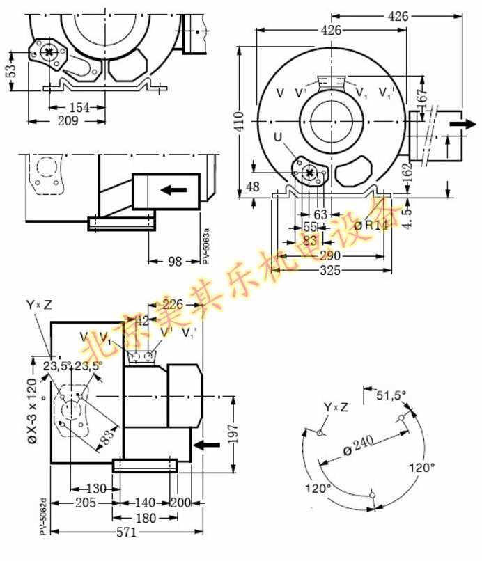  2GH720/7.5kw雙段高壓鼓風機CAD圖